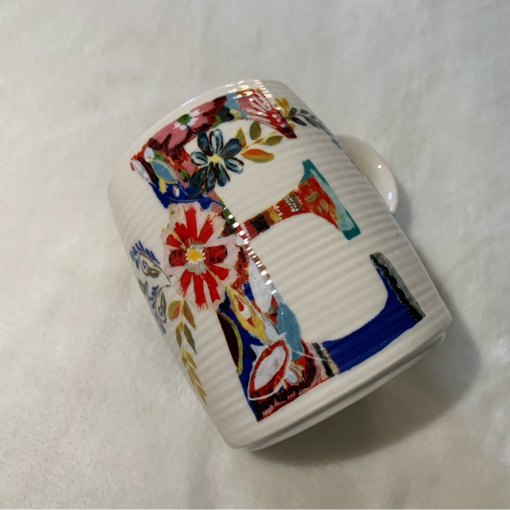 Anthropologie E Floral Monogram Mug Cup